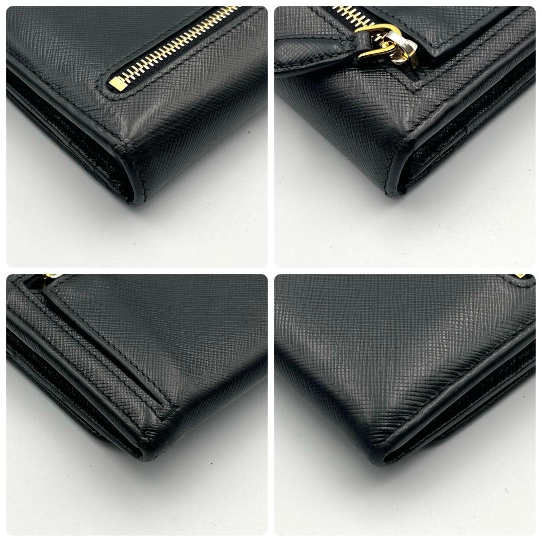 PRADA ブラック 長財布　二つ折り　サフィアーノレザー　ゴールドロゴ　小銭入