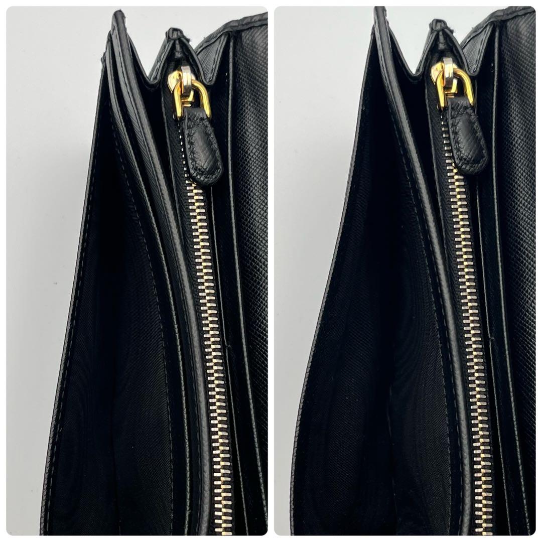 PRADA ブラック 長財布　二つ折り　サフィアーノレザー　ゴールドロゴ　小銭入