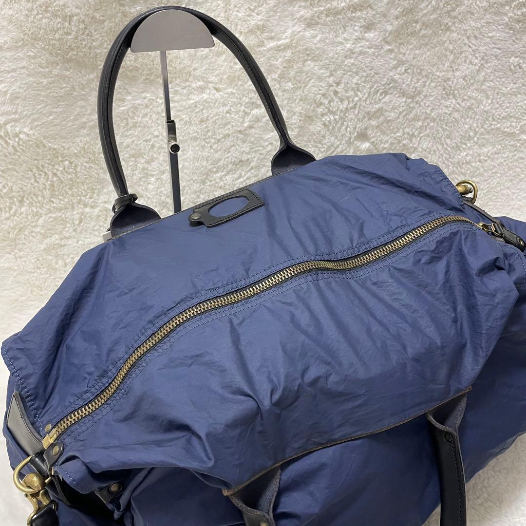 【美品】フェリージ P3 ボストンバッグ ナイロン レザー ネイビーブルー 黒