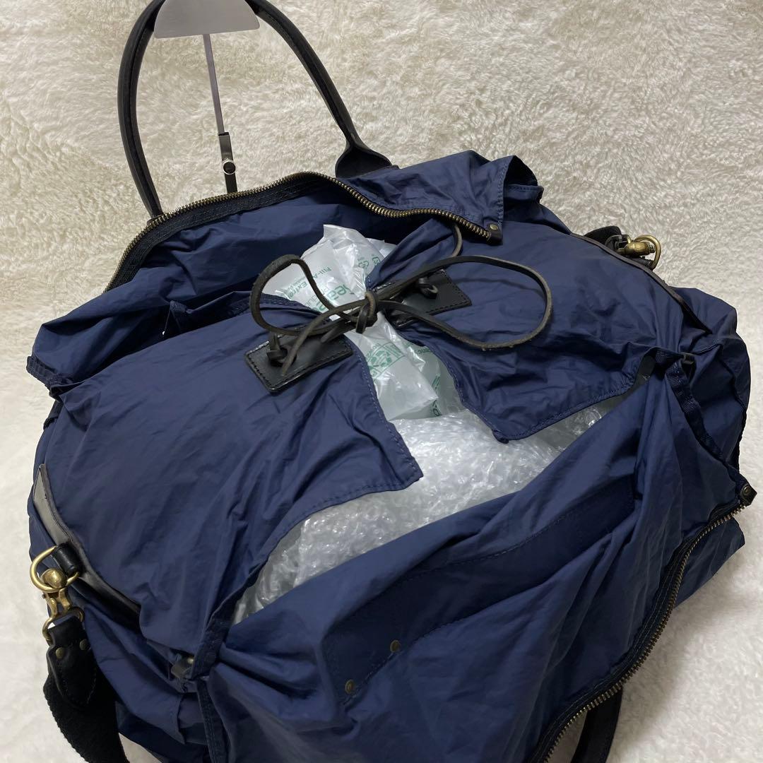 【美品】フェリージ P3 ボストンバッグ ナイロン レザー ネイビーブルー 黒