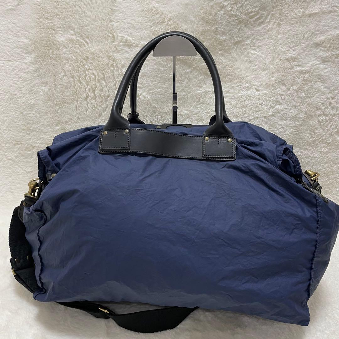 【美品】フェリージ P3 ボストンバッグ ナイロン レザー ネイビーブルー 黒