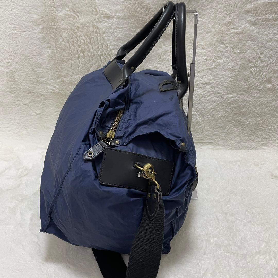 【美品】フェリージ P3 ボストンバッグ ナイロン レザー ネイビーブルー 黒