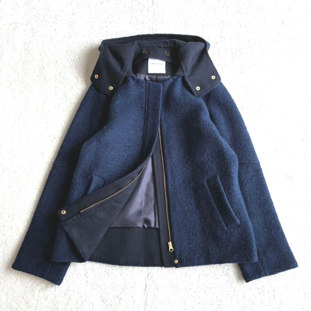 極美品 ヒューマンウーマン スライバーブルゾン 紺 イタリア産ウール アウター