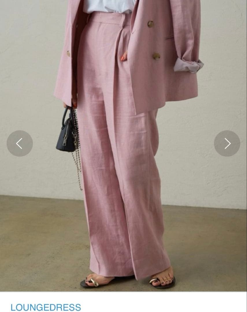ラウンジドレス　完売　リネンパンツ　ピンク　リネンセミワイドパンツ　新品