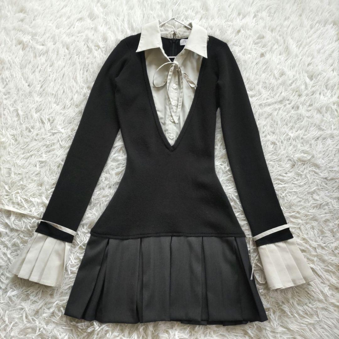 Darich ダーリッチ シャツドッキングプリーツミニワンピース ブラック