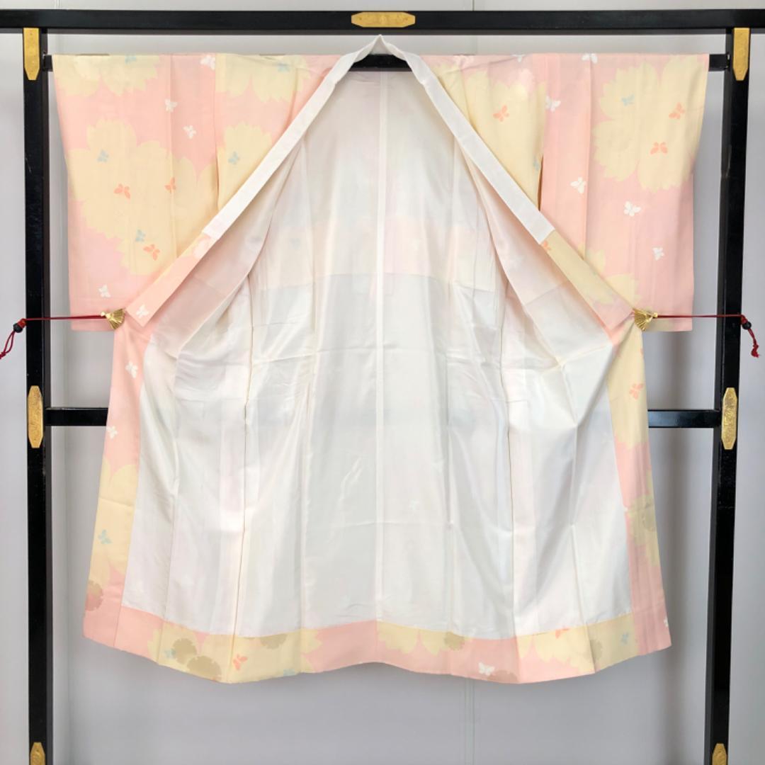 長襦袢 雪輪に蝶々 乙女色 半衿付 J-374