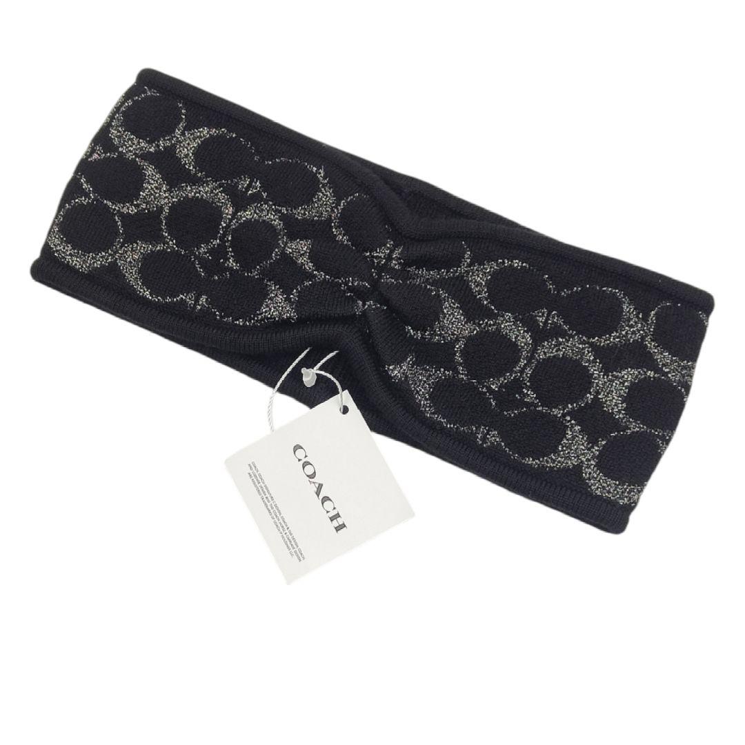 COACH コーチ シグネチャー メタリック ニット ヘッドバンド ブラック