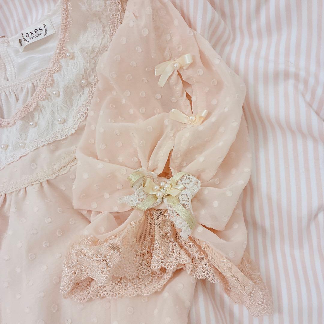 axes femme 2点セット 姫 ドット リボン ブラウス タートル 平成