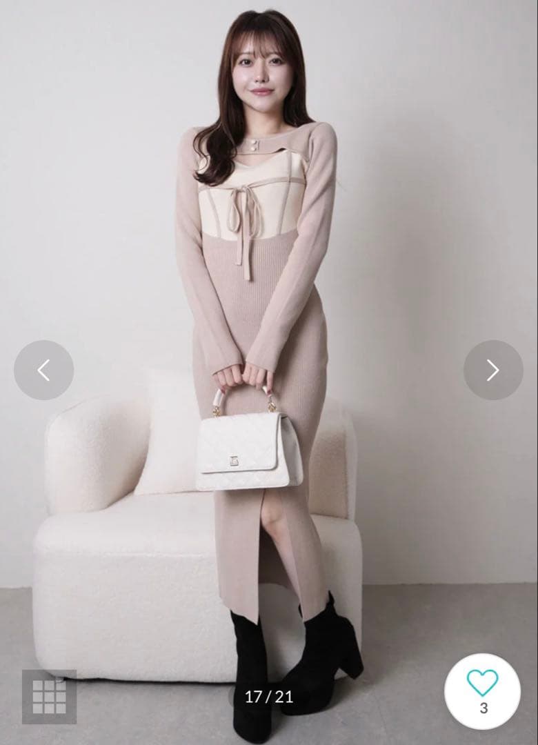 lip serviceデコルテオープンバイカラーリボンニットワンピース