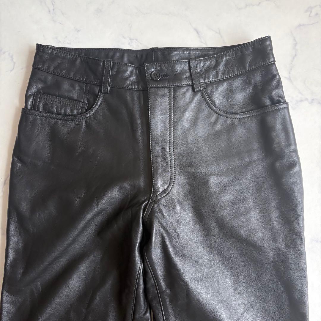 新品 Paul Smith レザーパンツ 牛革 裏地付 柔らかい 黒 30