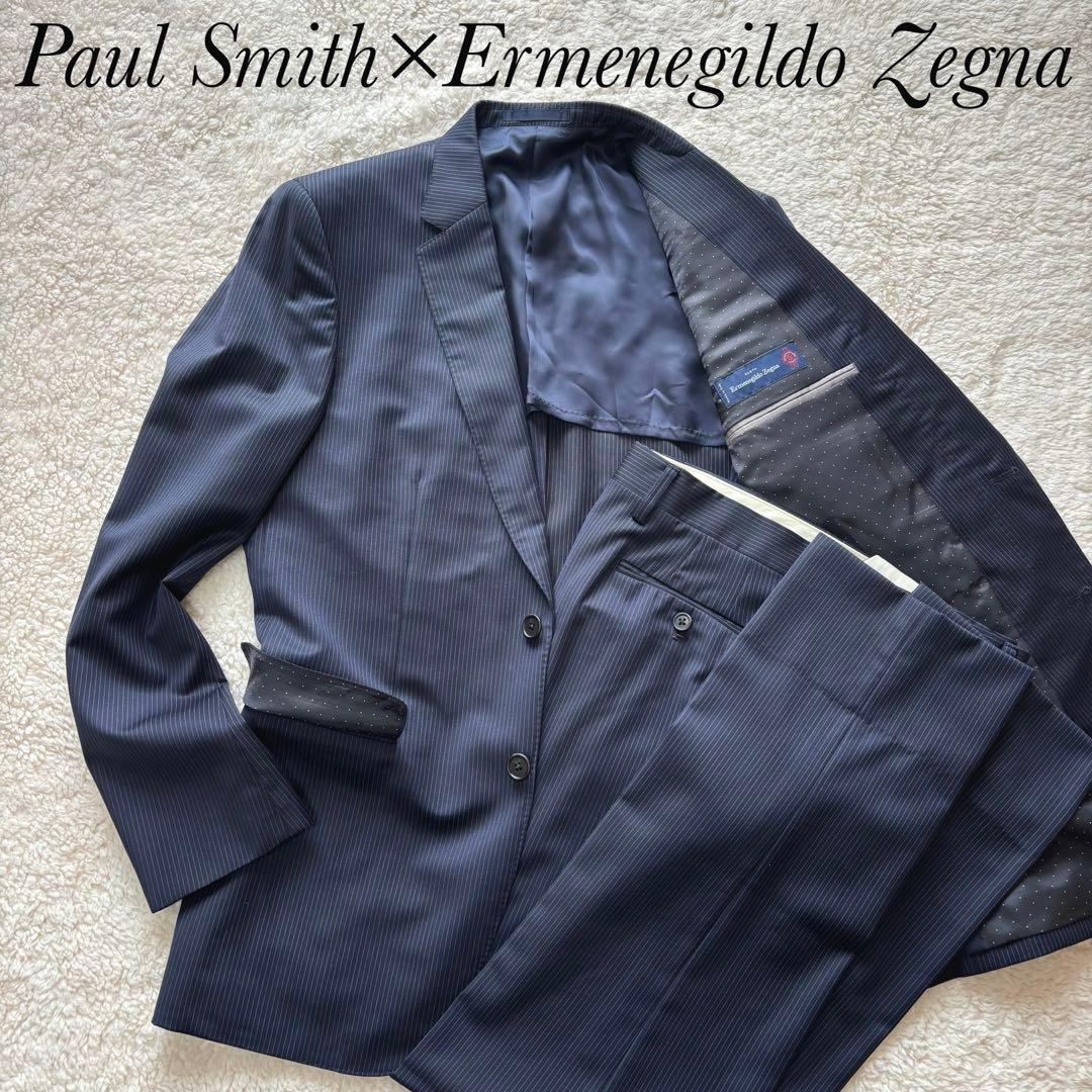 【極美品】ポールスミス ゼニア スーツ ネイビー L ストライプ シルク混