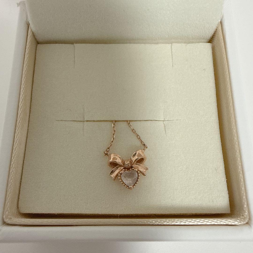 Samantha Tiara リボンモチーフ ハートストーン ネックレス K10