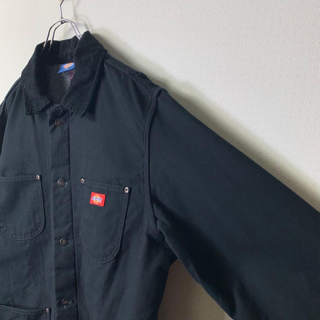 90s Dickies カバーオール ブランケット L ブラック 襟コーデュロイ