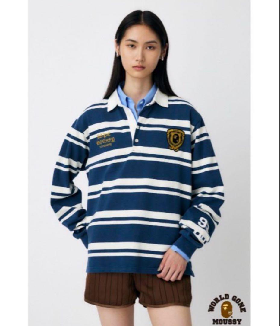 【 BAPE X MOUSSY 】STRIPED RUGBY L/S SHIRT