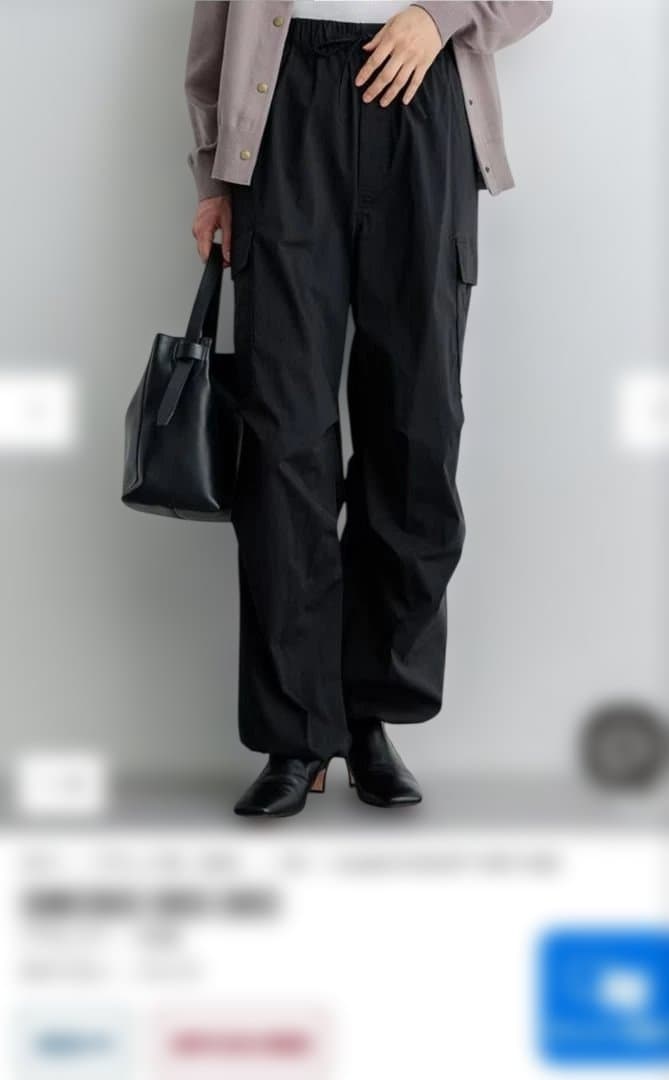 【SLOW】ミリタリーストレッチタフタ カーゴパンツ　黒