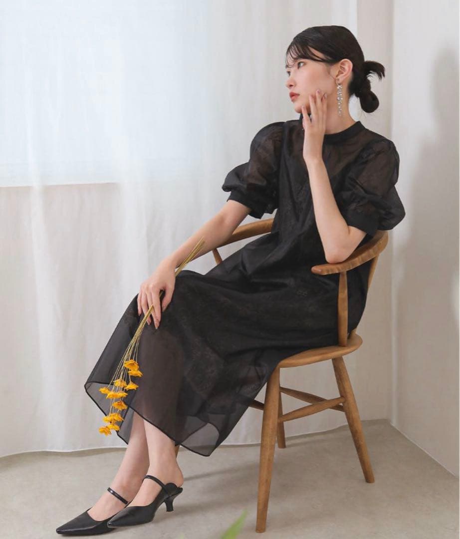 kana カナ Aライン　シアー　バックリボン　ワンピース　お呼ばれ　結婚式　S