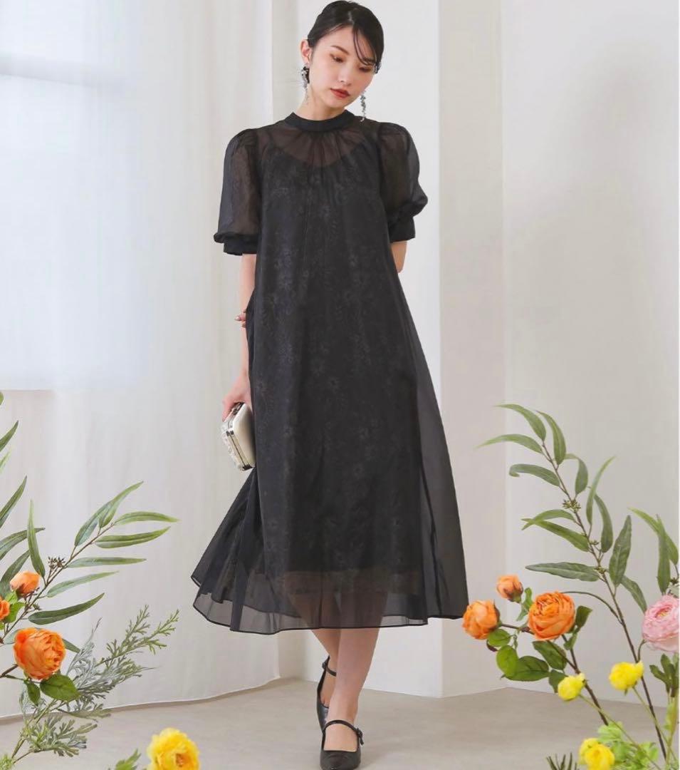 kana カナ Aライン　シアー　バックリボン　ワンピース　お呼ばれ　結婚式　S