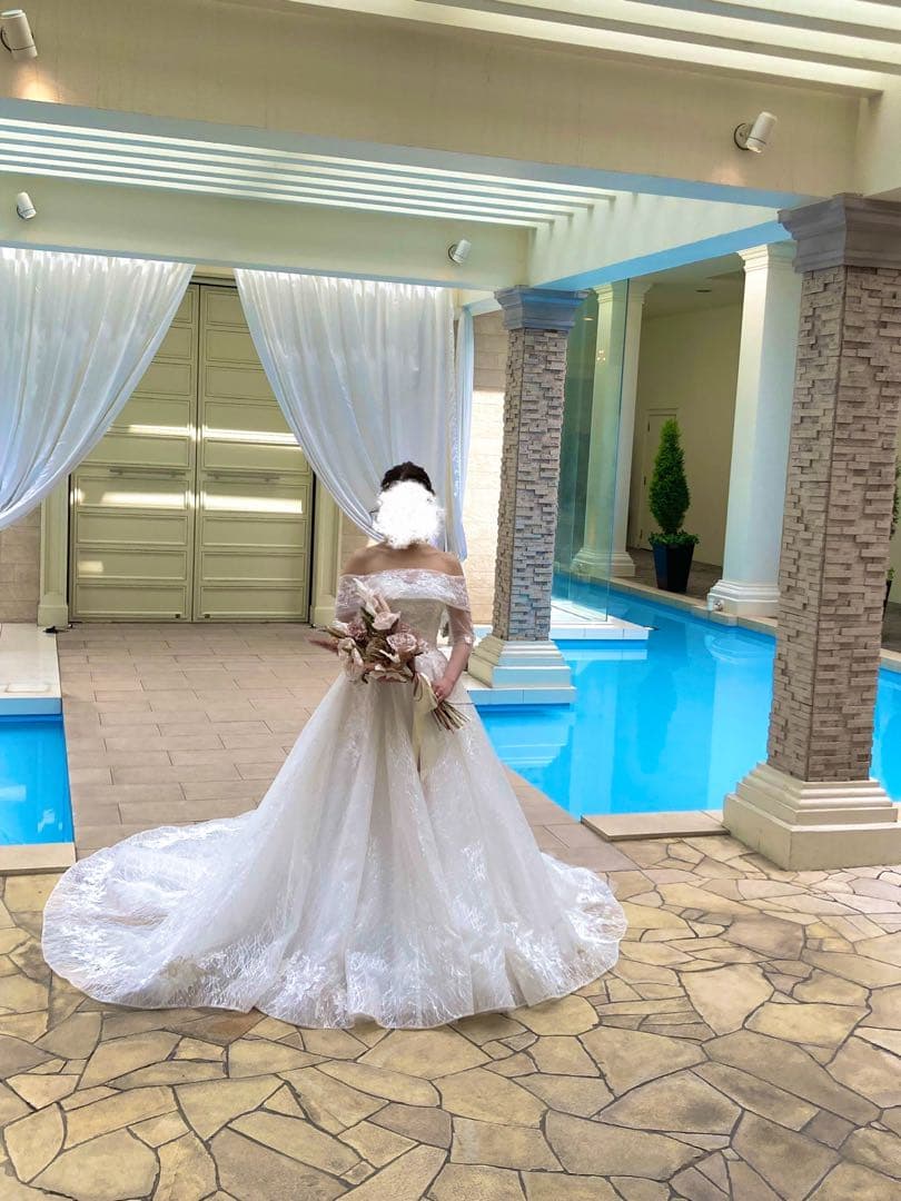 YNS ウェディングドレス パニエ、ベール、オフショルダー付