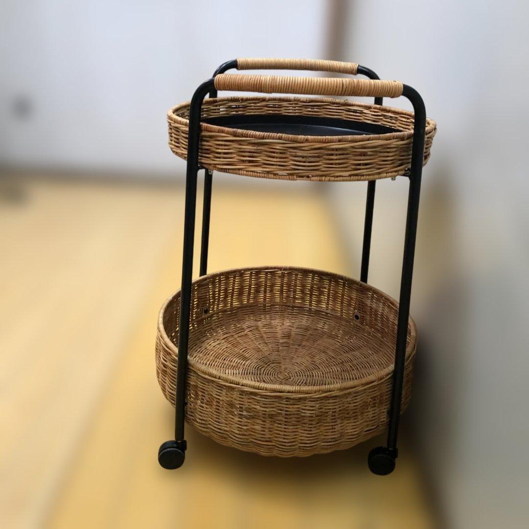 【送料無料】IKEA LUBBAN ルッバン ラタン 2段ワゴン 11907