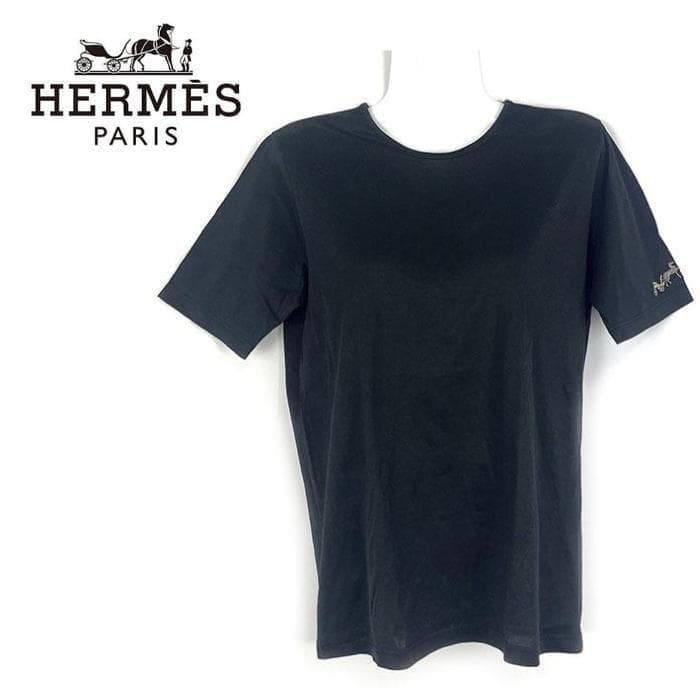 エルメス HERMES Tシャツ 馬車刺繍 半袖 薄手 カジュアル ブラック 黒