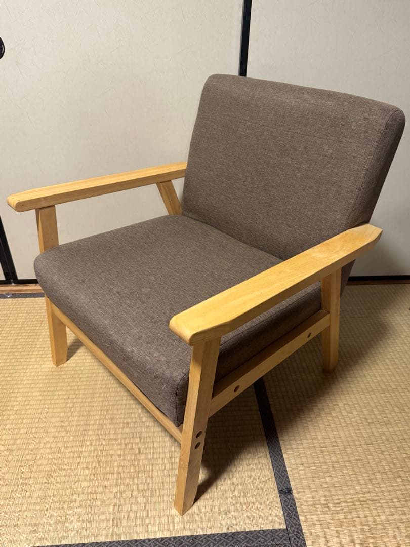 ファブリック 木肘ソファ 1P アームチェア　ローソファー1人掛け