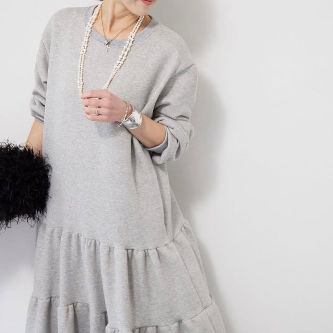 plusOTOHA裏起毛ティアードスウェットワンピース/グレー