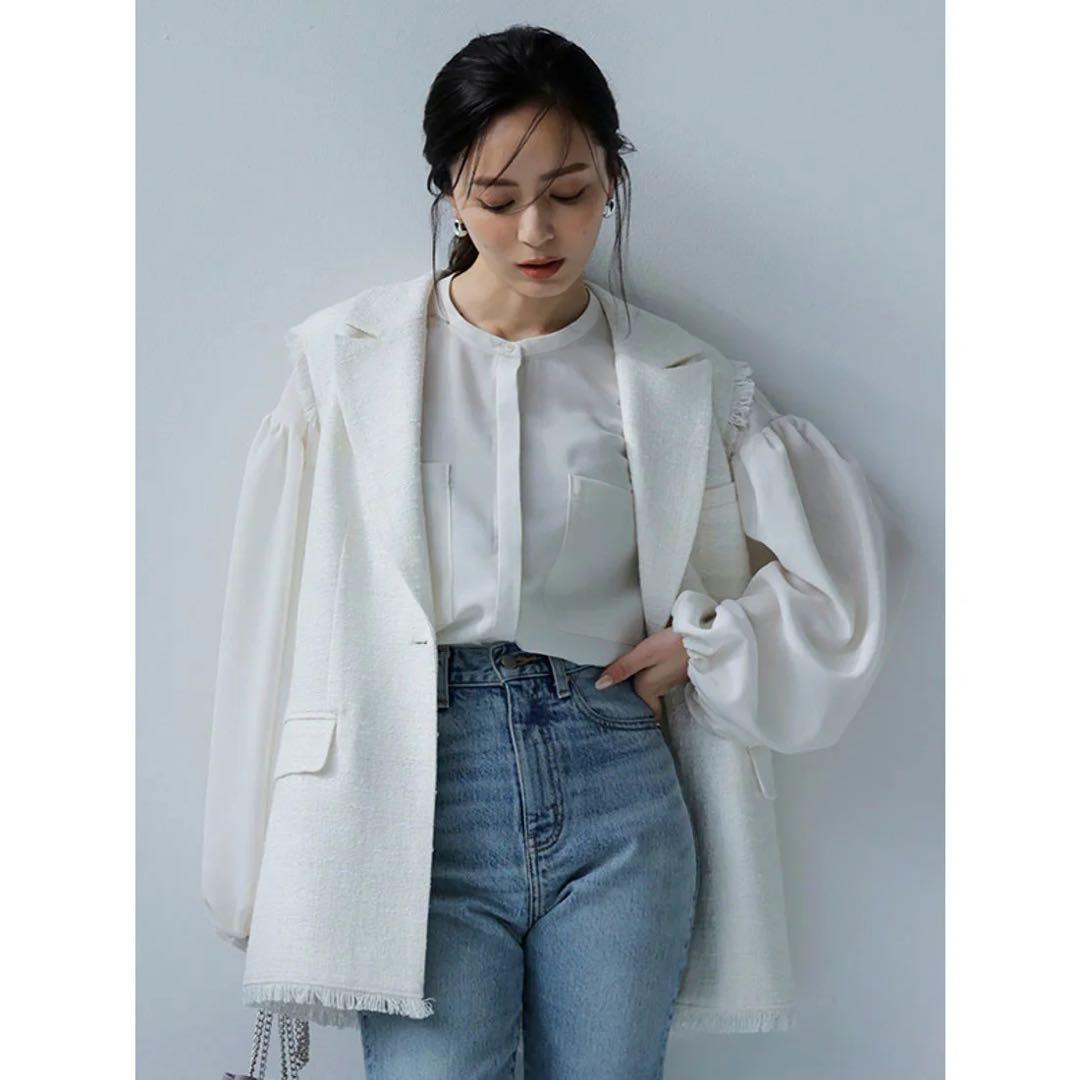 【美品】ツイードテーラードベスト ホワイト アニュアンス