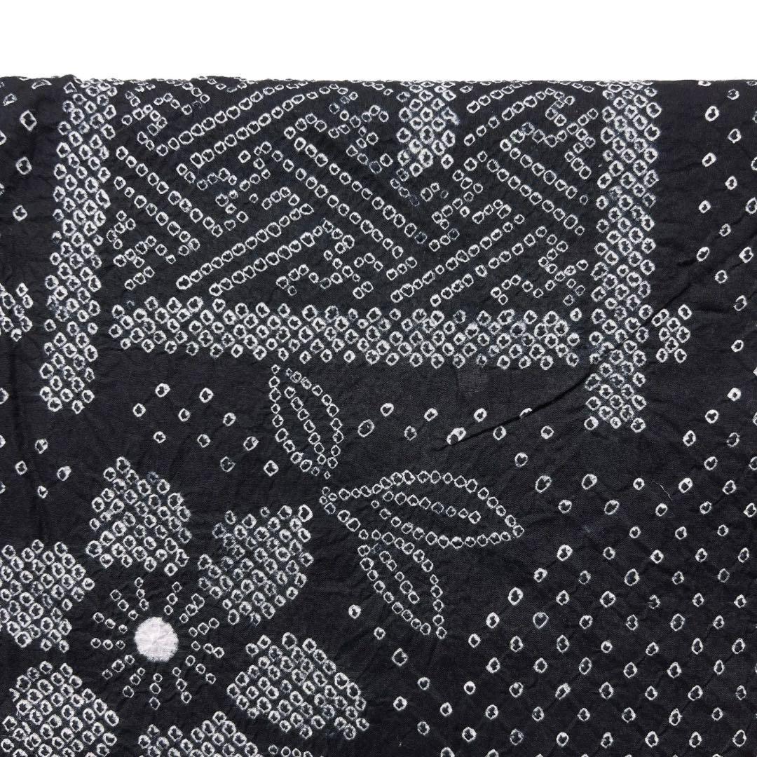 未着用　新品　浴衣　有松鳴海絞り　花模様　麻の葉　ブラック系　着物　044w d