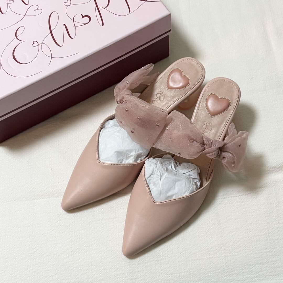 【HEART collection】シアーリボンミュールパンプス 箱あり