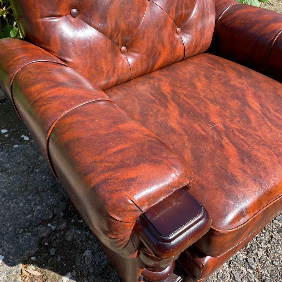 ②オールドカリモク 1人掛け ソファ 1Pソファー マーブル柄 PVC