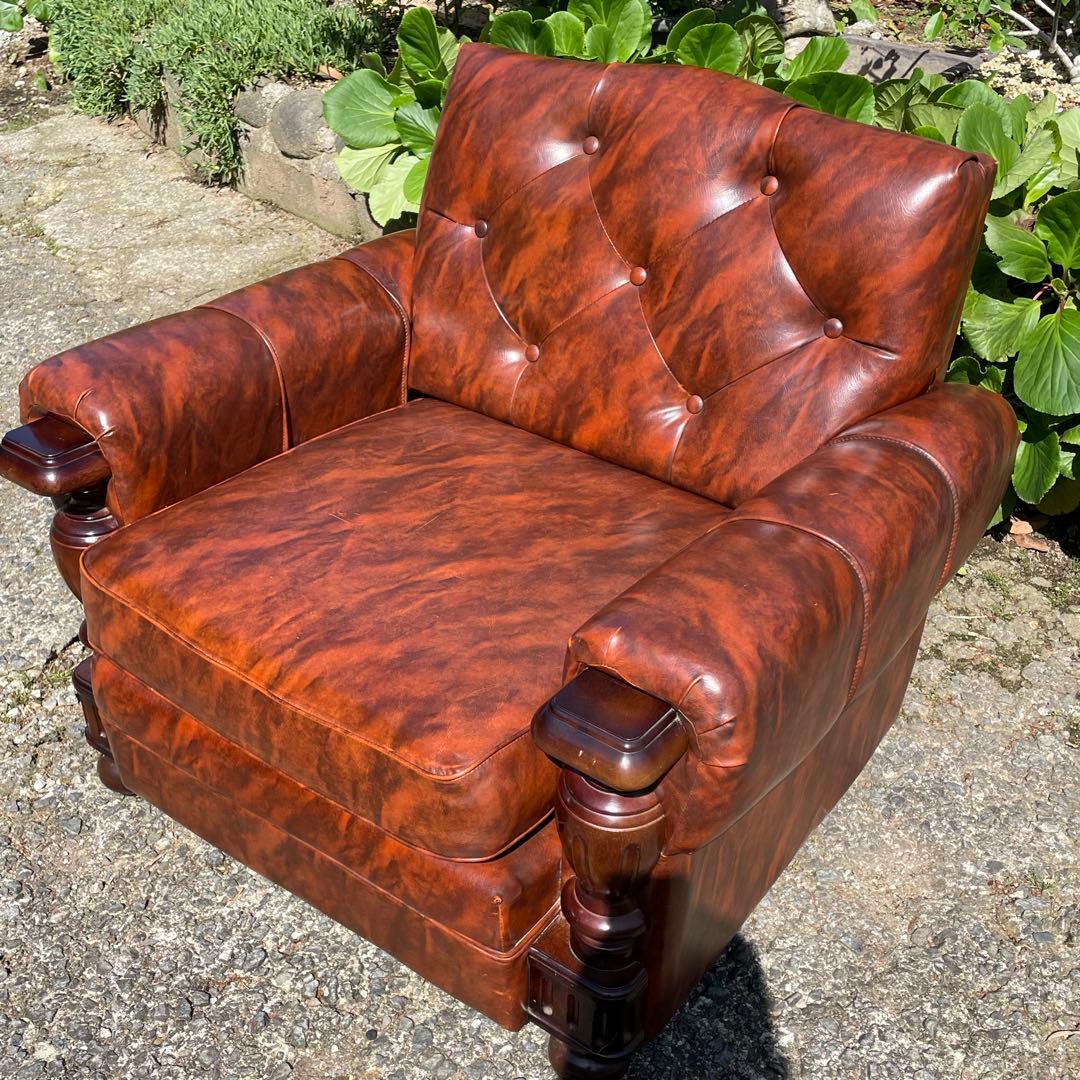 ②オールドカリモク 1人掛け ソファ 1Pソファー マーブル柄 PVC