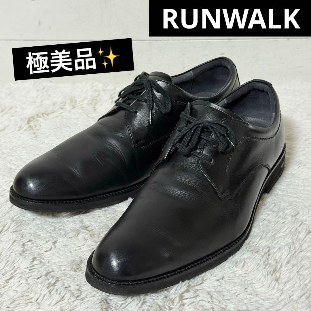 極美品✨アシックス　ランウォーク　ビジネスシューズ　レザー　黒　プレーントゥ