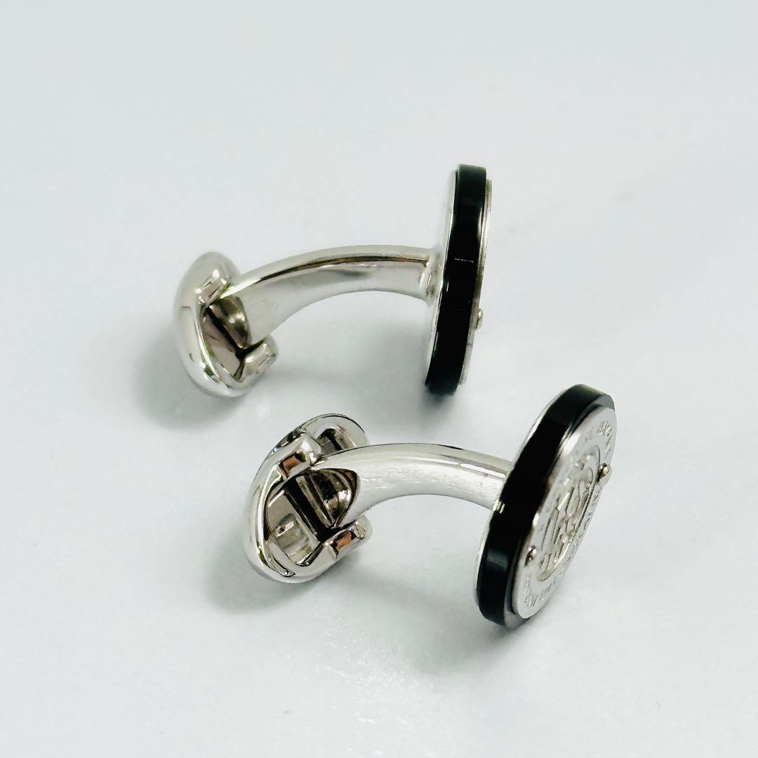 美品　Dunhill　ラウンドトップ　ロゴ　カフリンクス　シルバー