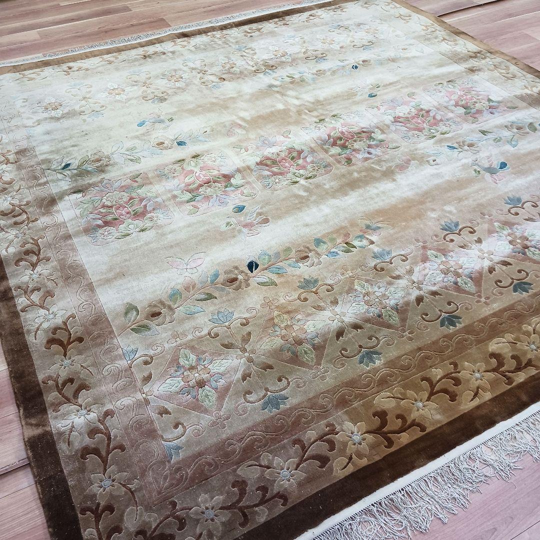 Y3281 中国段通 シルク100% 手織り スクエア 大判 262㎝