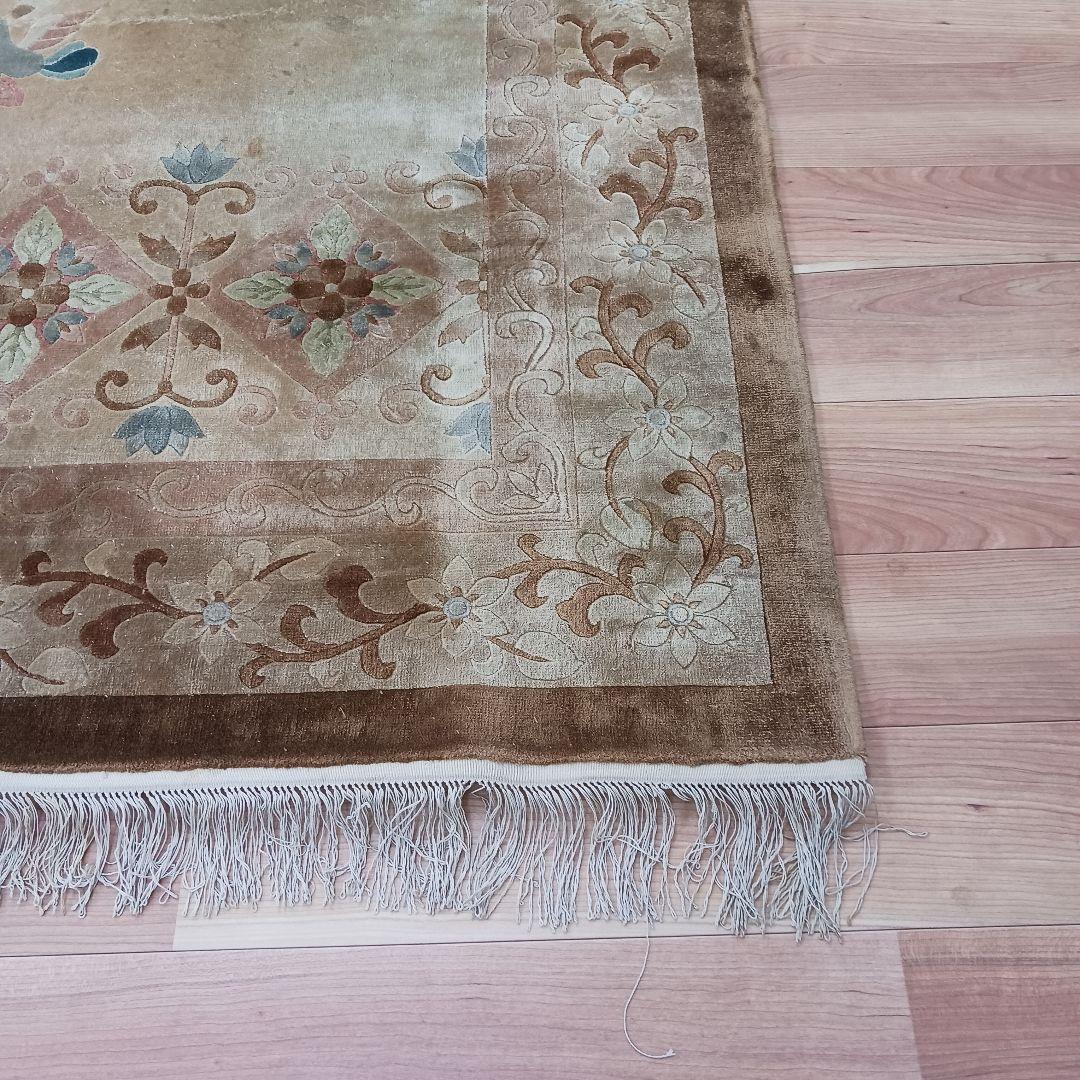 Y3281 中国段通 シルク100% 手織り スクエア 大判 262㎝