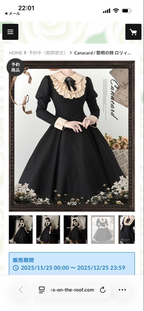 フリル付き黒ロングワンピース