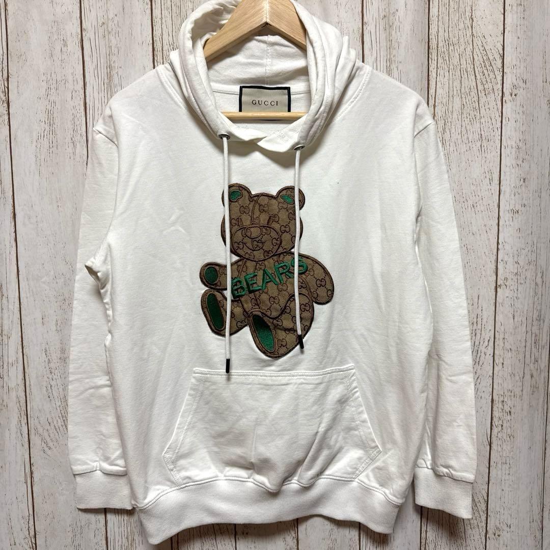 GUCCI ホワイト クマ刺繍 パーカー