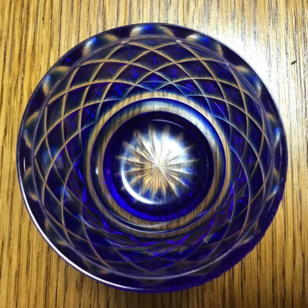 薩摩切子　猪口　青と銅赤　2個セット　薩摩ガラス工芸の刻印あり