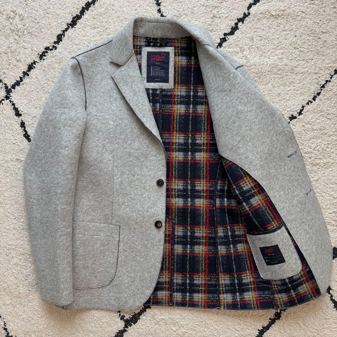 BOB テーラードジャケット　ボンディング　イタリア製　グレー　48サイズ