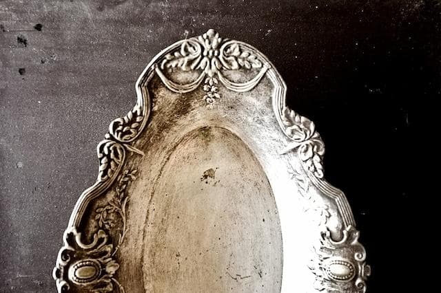 フランス 34.5c 銀の薔薇とメダリオンとシルバープレートトレイ アンティーク