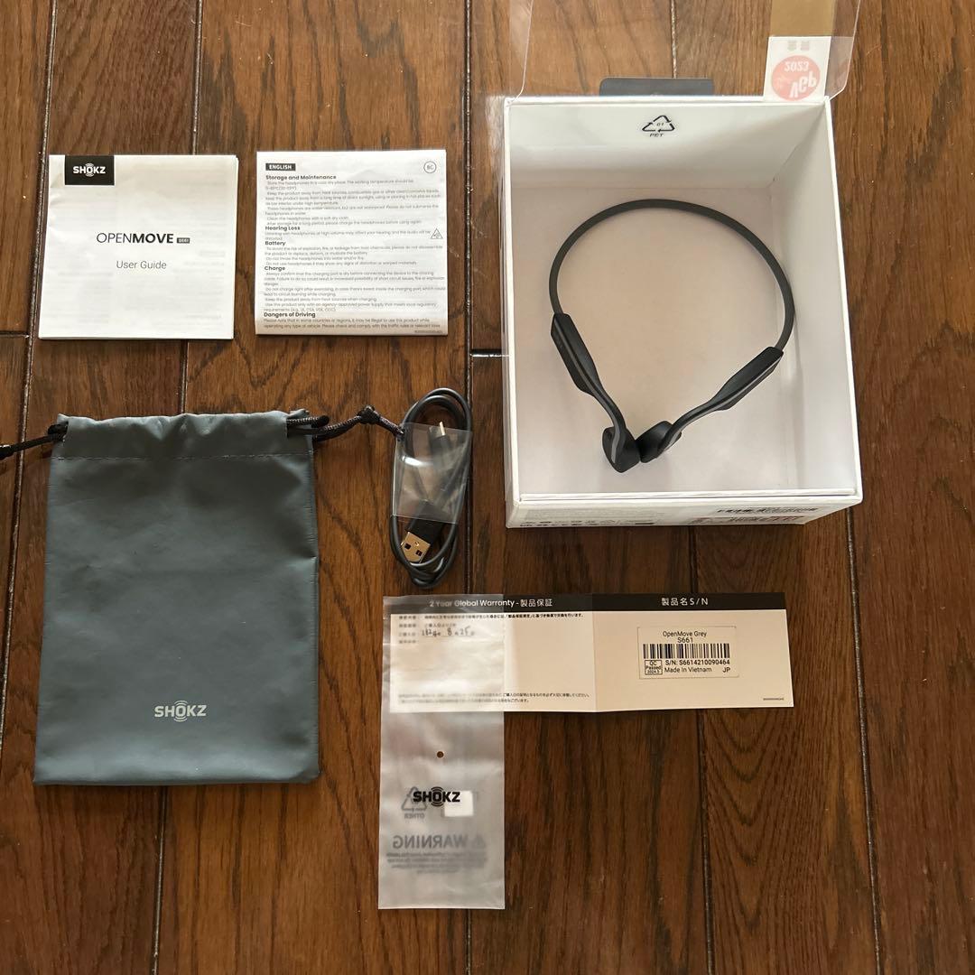 SHOKZ OPENMOVE骨伝導イヤホン グレー保証付き