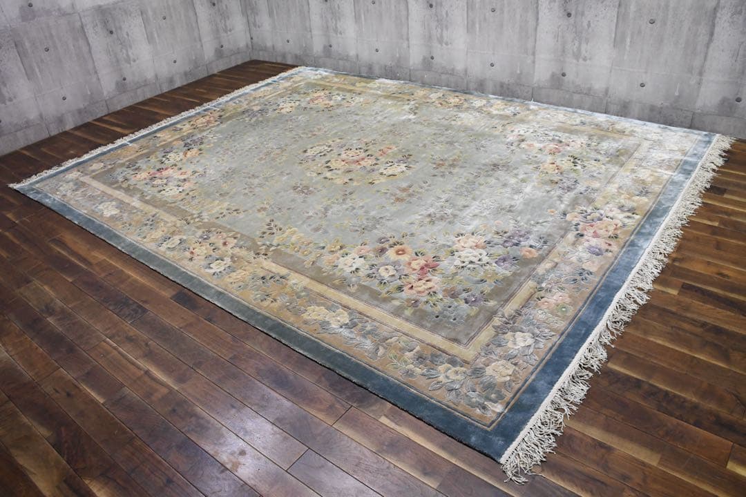 EEK91 大判 中国緞通 306×243cm 長方形 カーペット 手織絨毯