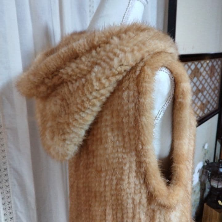リアルミンクフ-ド付きベスト 美品