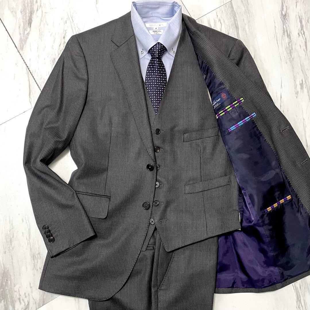 美品⭐️ポールスミス × ゼニア 3ピース マルチストライプ 裏地紫 グレー L