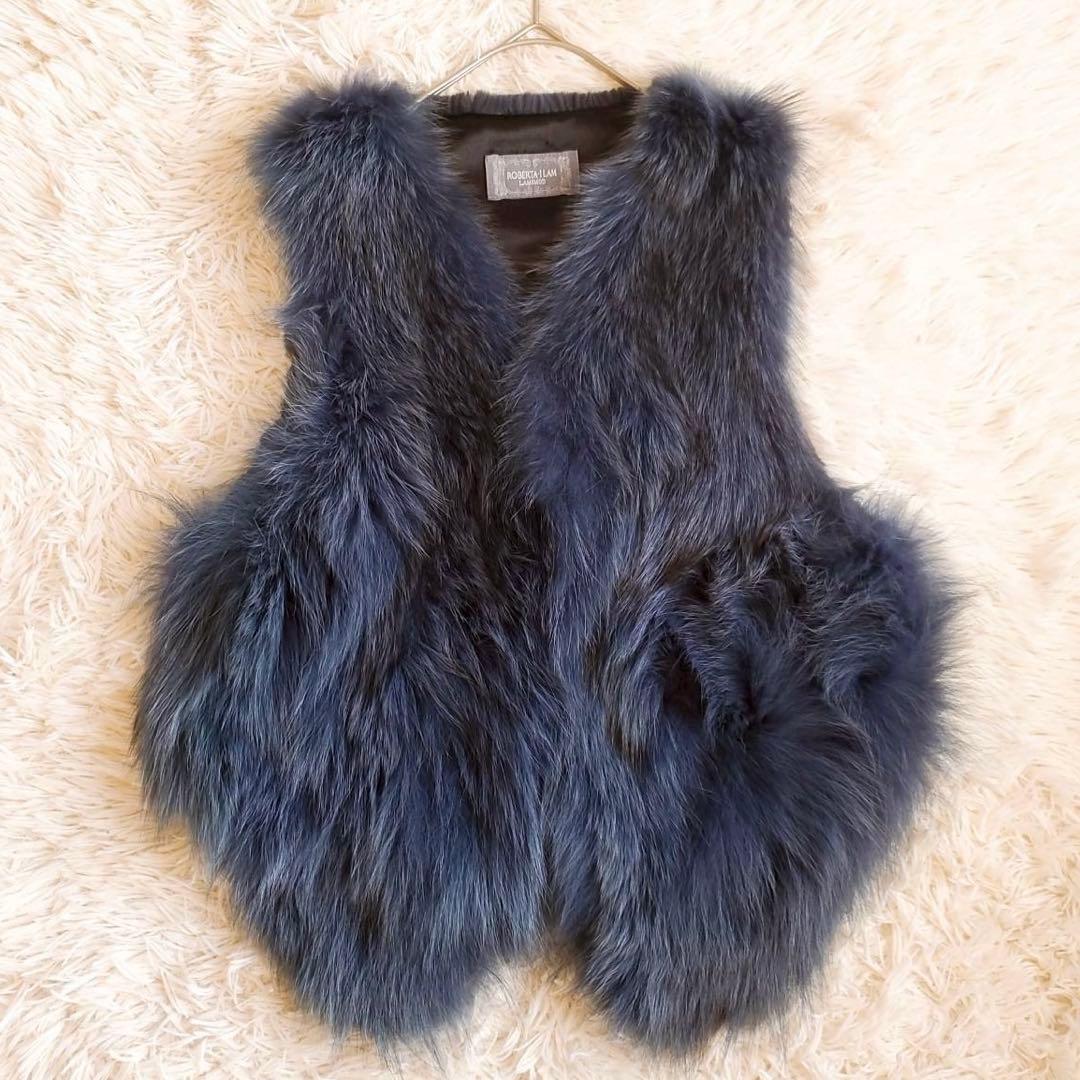 ロベルタイラム フォックスファー ベスト ネイビー ふわふわ 高級感 上質