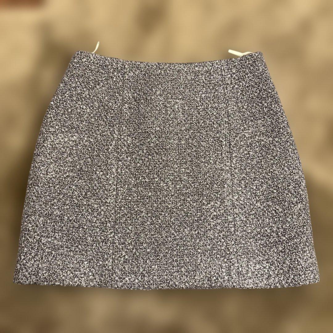 P　PATOU フランス　秋冬　ブークレ　ミニ　スカート　ウール　グレー