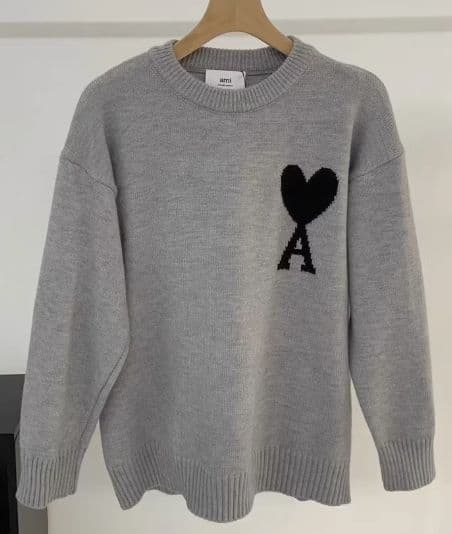 ✨Amiparis グレー ハート刺繍セーター L