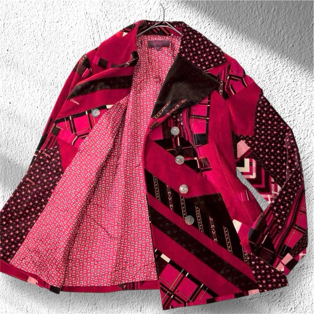 【極美品】ケンゾー ベルベット ジャケット M パッチワーク調 派手 個性的