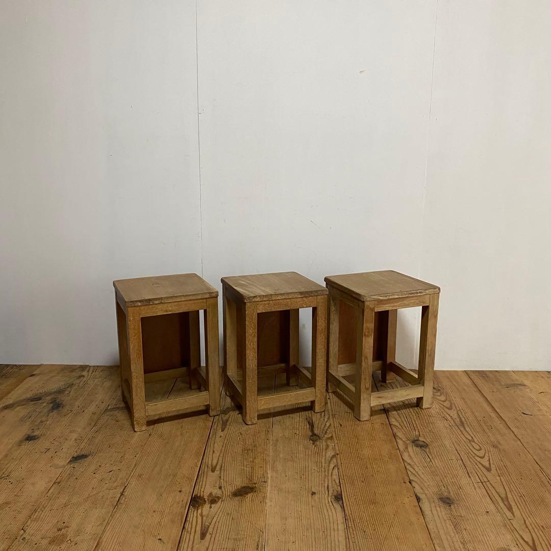 3脚セット アンティーク 角 スツール 椅子 植物台 昭和レトロ y84