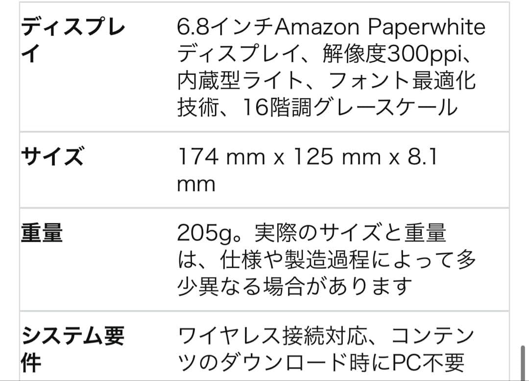 Kindle Paperwhite8GB 6.8インチ